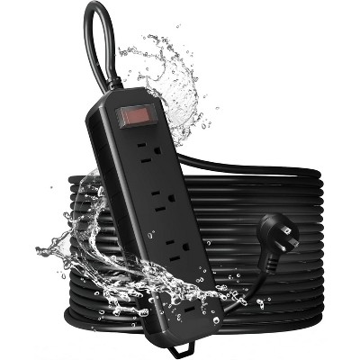 Outdoor Power Strip Weatherproof, 25 FT Extension Cord, Waterproof Surge Protector with 4 Outlets 1250W Shockproof Overload Protection, Flat Plug