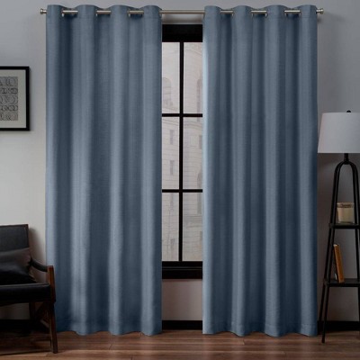 Set Of 2 (84x54) Loha Linen Braided Tab Top Curtain Panels Blue