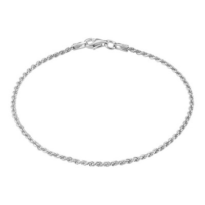 KISPER Solid 925 Sterling Silver 1.5mm Diamond-Cut Twisted Braided Rope Link Chain Bracelet - for Men & Women with Lobster Clasp - Made in Italy