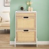 Rattan Shoe Cabinet Storage w/ 2 Flip & 1 Drawer - Freestanding 3-Tier Adj. Shelves Multi-Shoe Storage for Entryway - 2 of 4