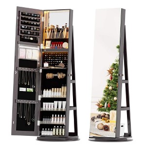 Fredees 360° Rotating Jewelry Cabinet with Lights, 63" Lockable Mirror Armoire Organizer Stand with Storage - 1 of 4