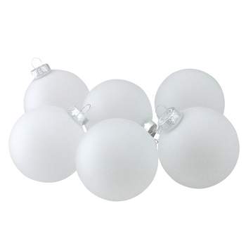 Northlight 6ct White and Silver Matte Frosted Glass Christmas Ball Ornaments 3.25" (80mm)