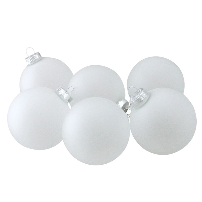 Northlight 6ct White and Silver Matte Frosted Glass Christmas Ball Ornaments 3.25" (80mm), 1 of 3