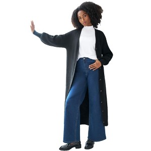 ellos Women's Plus Size Button Front Duster Cardigan - 1 of 4