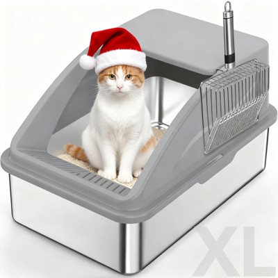 JOEJOY Cat Litter Box,Large Stainless Steel Cat Litter Box with Lid for Big Cats, High Side,Anti-Leakage,Non-Sticky, Easy Clean,Odorless