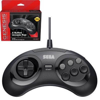 Retro-Bit Official Sega Genesis Controller 6-Button Arcade Pad for Sega Genesis - Original Port, Black