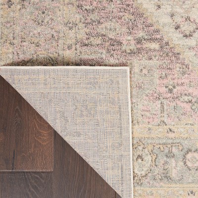 Ivory and Pink Synthetic Rectangular 6' x 9' Area Rug