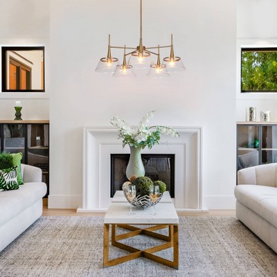 Gold and Clear Glass 5-Light Modern Chandelier