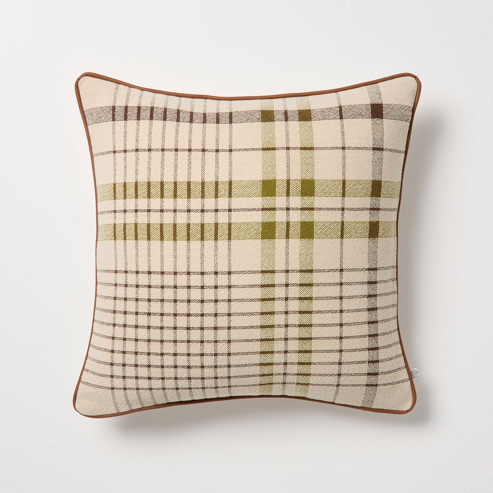 18"x18" Plaid Square Toss Pillow Green - Hearth & Hand™ with Magnolia