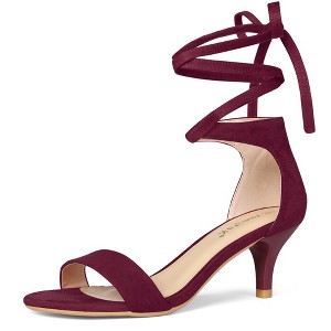 Allegra K Women's Kitten Heel Open Top Lace-Up Sandals - 1 of 4