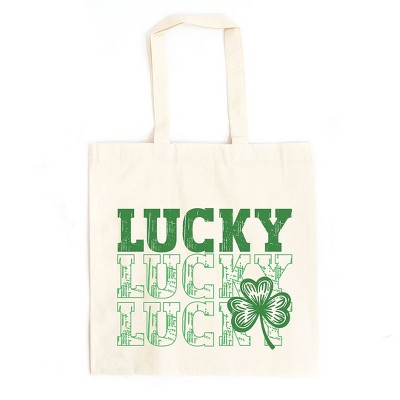City Creek Prints Bold Green Lucky Stacked Canvas Tote Bag - 15x16 - Natural