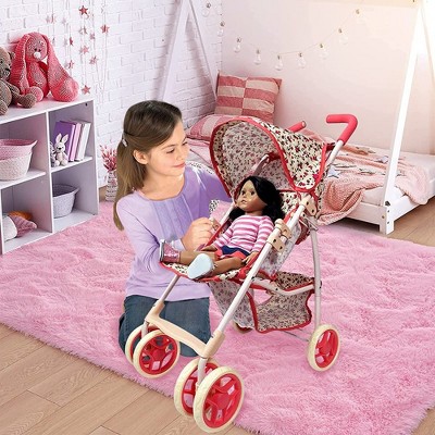 28-inch Floral Print Baby Doll Stroller with Ruby Red Trim