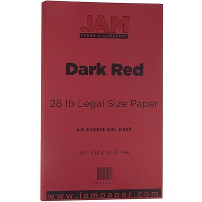 JAM Paper Legal Matte 28lb Paper 8.5 x 14 Dark Red 50 Sheets/Pack 64429520