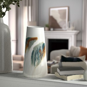 Metal Iron Vase - Modern Glam Decorative White Tall Flower Vase with Hand-Painted Design for Home, Office, Bedroom, and Living Room - 1 of 4