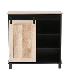 LuxenHome Black and Oak Manufactured Wood 2-Drawer 1-Door Storage Wine Cabinet Brown - 1 of 4
