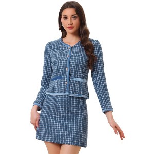 INSPIRE CHIC Women's Outfits Plaid Tweed Short Blazer and Skirt Suit Set 2 Pieces - 1 of 4