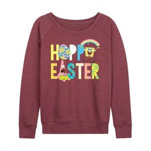 Women's - SpongeBob Squarepants - Hoppy Easter Icons Lightweight French Terry Wide Neck Long Sleeve Shirt - 1 of 4