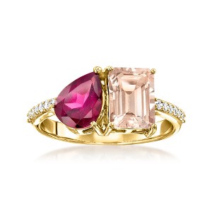 Ross-Simons 1.40 Carat Peach Morganite and 1.30 Carat Rhodolite Garnet Toi Et Moi Ring With .14 ct. t.w. Diamonds in 14kt Yellow Gold - 1 of 4