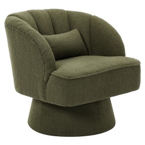 Modern Swivel Barrel Accent Chair, 360 Degree Velvet Upholstered Armchair, with Striped Backrest & Plush Padding, for Living Room, Bedroom - 1 of 4
