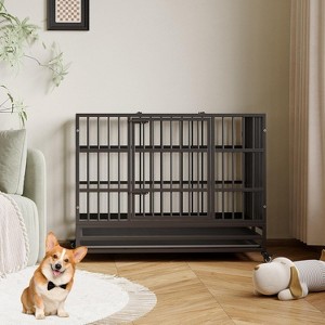 Heavy Duty Metal Dog Crate, Extra Large Folding Dog Cage with Double Doors, Wheels & Removable Tray, Indoor Pet Kennel for All Sizes Dogs - 1 of 4