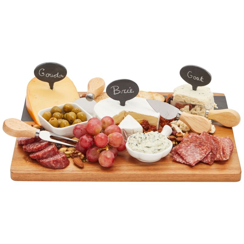 Juvale 9 Pieces Wooden Cheese Charcuterie Board with Slate Inlay, 4-Piece Knife Set, 3 Signs, 14 x 11 Inches, 3 of 8