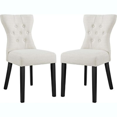 Modway Silhouette Dining Side Chairs Upholstered Fabric Set of 2 - Beige