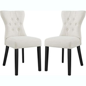 Modway Silhouette Dining Side Chairs Upholstered Fabric Set of 2 - Beige - 1 of 3