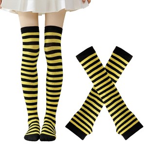 BABYYER Striped Thigh High Socks, Christmas Long Stockings, Leg Warmer and Long Fingerless Gloves Set for Holiday Decorations - 1 of 4
