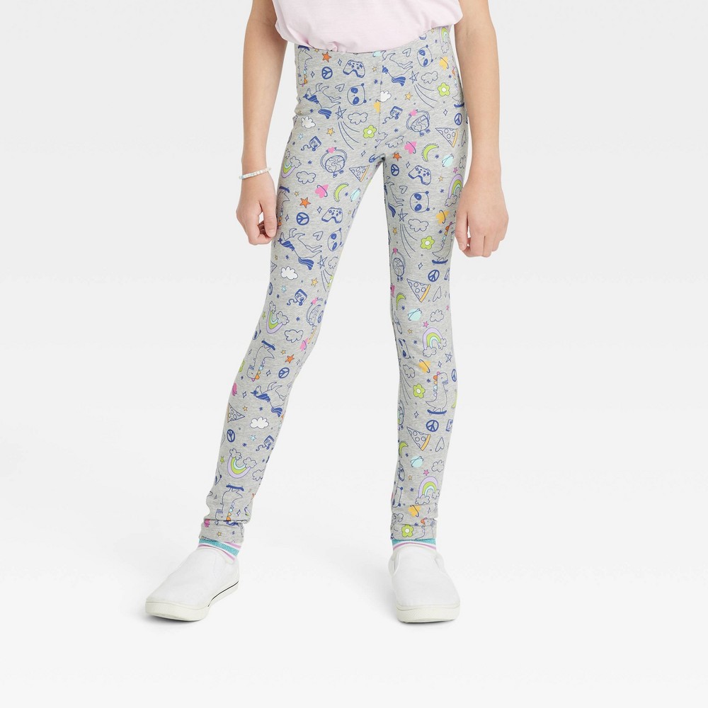 Girls' Doodle Art Leggings - Cat & Jack Gray XL