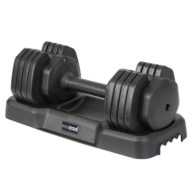 HolaHatha 5-in-1 Adjustable 15 to 55 Pound Dumbbell Free Weight Equipment w/Storage Tray & Double Locking System for Home Gym Fitness Workout, Single, 4 of 8