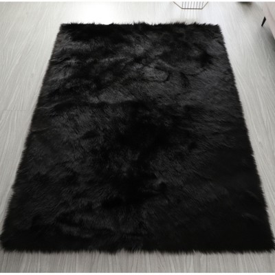 LunaLulinlk Black Polyester "Cozy Collection" Ultra Soft Fluffy Faux Fur Sheepskin Area Rug