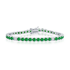 Bella Silver Sterling Silver, 3.5mm Round CZ Tennis Bracelet - Emerald Spinel - Green - 7 Inch - 1 of 3