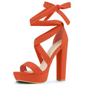 Allegra K Women's Open Toe Soft Insole Lace Up Platform Block Heel Sandals - 1 of 4
