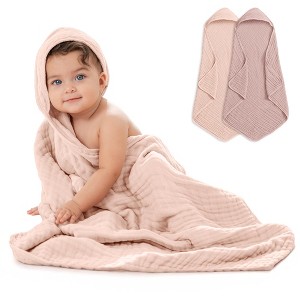 Hooded Baby Towels - 6 Layer, 100% Muslin Cotton - Large 32 x 32 Inch By Comfy Cubs - 1 of 4