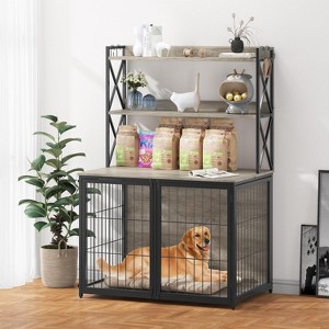 Coucheta Dog Crate Furniture - Heavy Duty Wooden Pet Kennel with 4 Doors & Storage Shelves for Small/Medium Dogs - 1 of 4