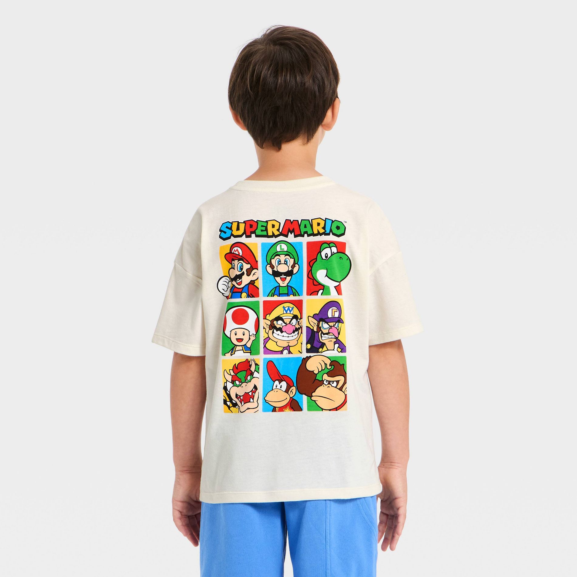Boys' Super Mario Front and Back Graphic Short Sleeve T-Shirt - Ivory