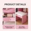 TopComfy Makeup Mirrors Vanity Mirror with Stool Dressing Table for Bedroom 2 Drawers 5 Storage Cabinets for Bedroom, Pink, 35.43"*18.9"*9.06" - 4 of 4