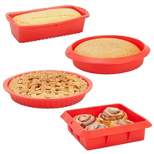 Juvale 4 Piece Red Silicone Bakeware Set with Bread Loaf, Cake, and Pie Pans, Nonstick
