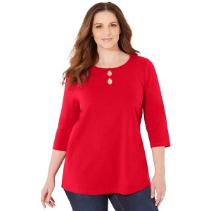Catherines Women's Plus Size Suprema Teardrop Tee - 1 of 4