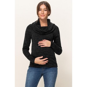 Hello Miz Women's Cowl Neck Long Sleeve Maternity Knit Sweater Top - 1 of 4