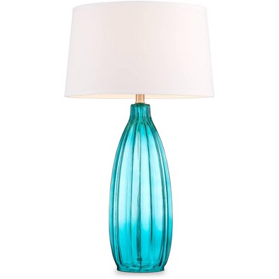 30" Tall Coastal Blue Glass Table Lamp Set with White Drum Shade