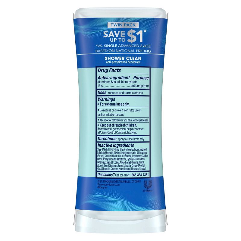 Degree Advanced Montionsense Shower Clean 72-Hour Antiperspirant &#38; Deodorant - 2.6oz/2pk, 4 of 11