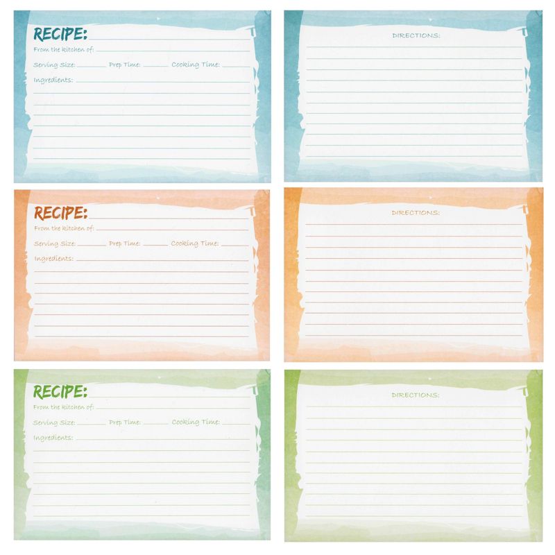 Juvale 60-Pack 4x6 Recipe Cards Double Sided, Colored Recipe Index Cards for Cooking and Kitchen Organization, Watercolor Design, Bulk Pack, 4 of 9