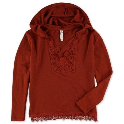 American Rag Womens Crochet Trim Hoodie Sweatshirt
