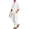 COOFANDY Men's 2 Pieces Cotton Linen Set Long Sleeve Henley Shirts Casual Beach Pants With Pockets Summer Yoga Outfits - 4 of 4