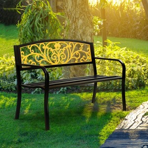 DOMETOUR 47.5-Inch Outdoor Metal Bench with Decorative Backrest, Durable Patio Garden Seat for Porch, Lawn, and Backyard - 1 of 4
