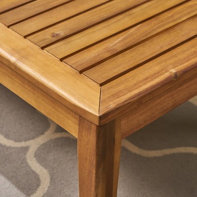 Teak and Beige Acacia Wood 3-Seater Outdoor Sectional Sofa Set with Ottoman