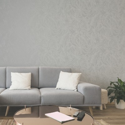 Ginkgo Metallic Silver and Grey Botanical Wallpaper Sample
