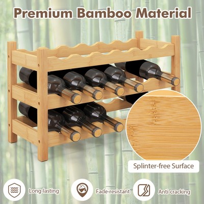 Natural Bamboo 3-Tier 18-Bottle Wine Rack Shelf