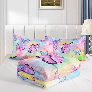 Luupatchy 3Pcsrainbow Butterfly Printed Pattern Quilt With 1 And 2 Pillowcases For Girls Bedroom All Season - 1 of 4